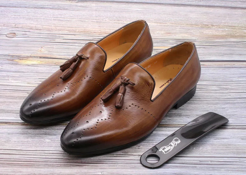 FELIX CHU Men's Tassel Loafers Calf Genuine Leather Wedding Party Men Casual Dress Shoes Fashion Gentleman Stree Style Men Shoes