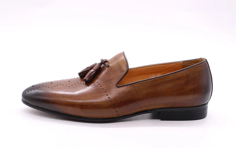 FELIX CHU Men's Tassel Loafers Calf Genuine Leather Wedding Party Men Casual Dress Shoes Fashion Gentleman Stree Style Men Shoes