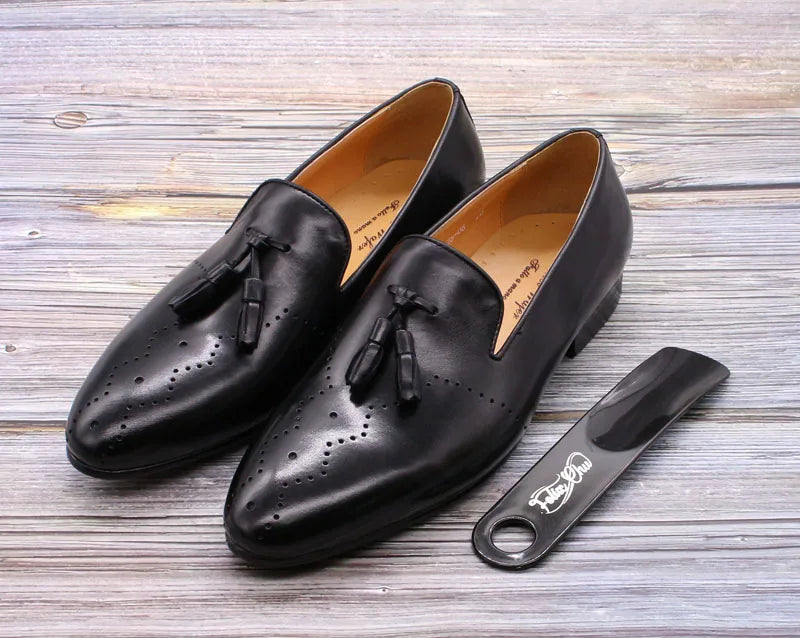 FELIX CHU Men's Tassel Loafers Calf Genuine Leather Wedding Party Men Casual Dress Shoes Fashion Gentleman Stree Style Men Shoes