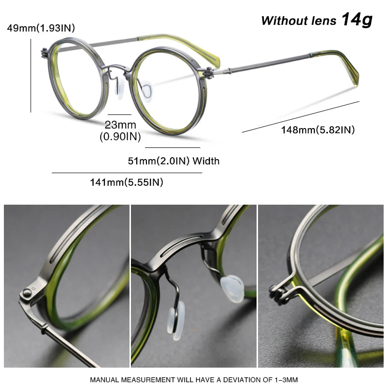 JAPANESS GLASSESVintage Titanium Eyeglasses Frame Men Round Myopia Prescription Glasses Women Retro Optical Luxury Brand Glasses Frame Eyewear