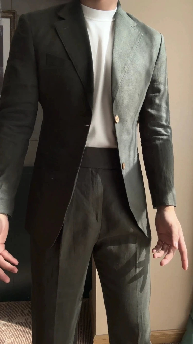 High Quality Linen Blend Business Dress Suit Wedding Suit Men Versatile Casual Office Party Prom Costume Homme Men Tuxedo Suit