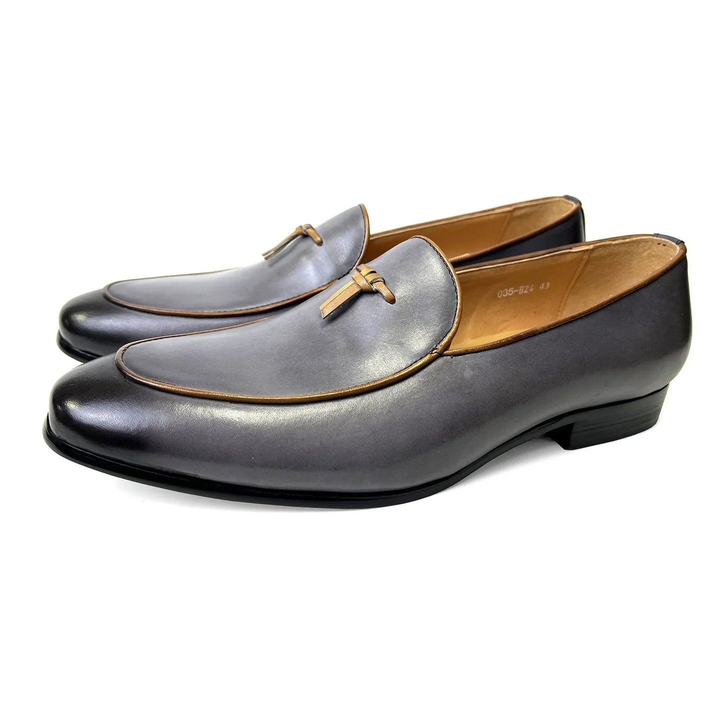 ITALIAN MEN LOAFERS SHOES GRAY HANDMADE SLIP ON TASSEL LOAFERS WEDDING OFFICE SHOES REAL LEATHER CASUAL DRESS MEN SHOES