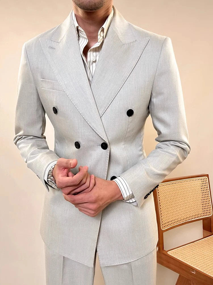 2025 British Style Men Suits Designers Double Breasted Men Tuxedo Suit Wedding Business Dress Coat Social Banquet Tuxedo Costume