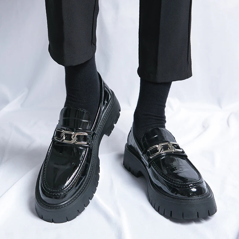 Platform New Men's Dress Leather Shoes High Classic Comfortable Pointed Toe Lace-up Business Shoes Fashion Casual Wedding Party