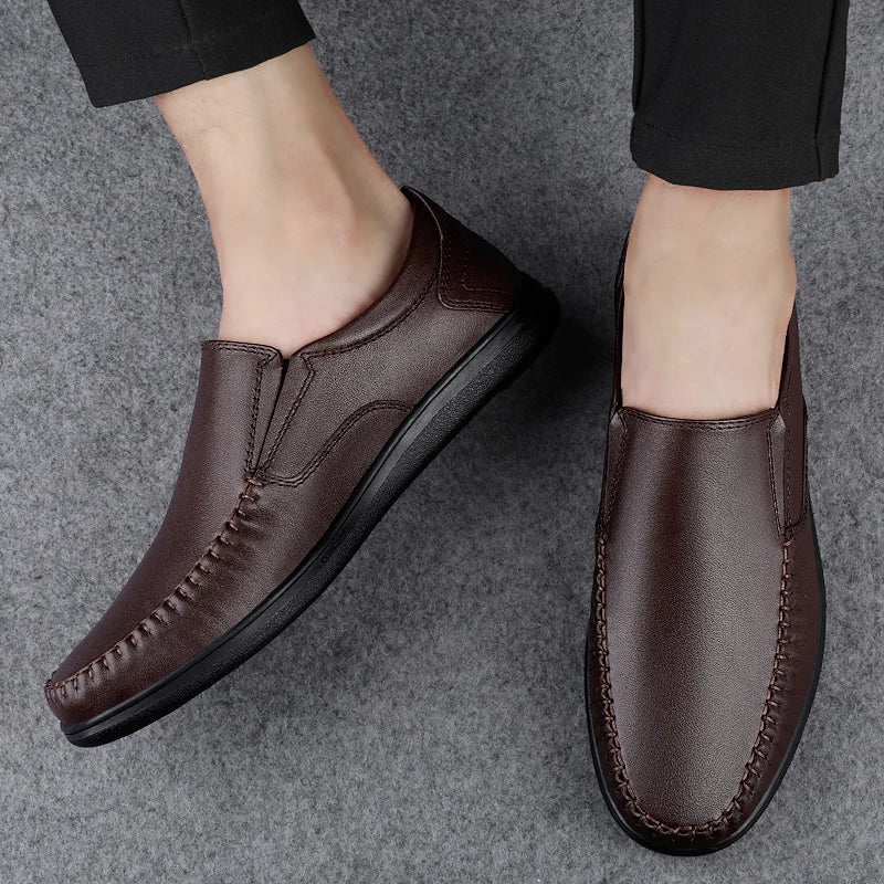 Genuine Leather Business Flats Fashion Men Loafers Classic Slip-on Man Casual Shoes Moccasins Comfortable Non-slip Outdoor Shoes