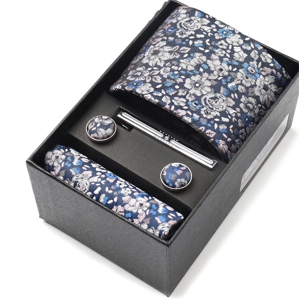 Tie Set Box 7.5cm Skinny Tie For Men Wedding Blouses Dress Necktie Cufflinks Box Pocket Square Clip Gift Box Business Gravetas