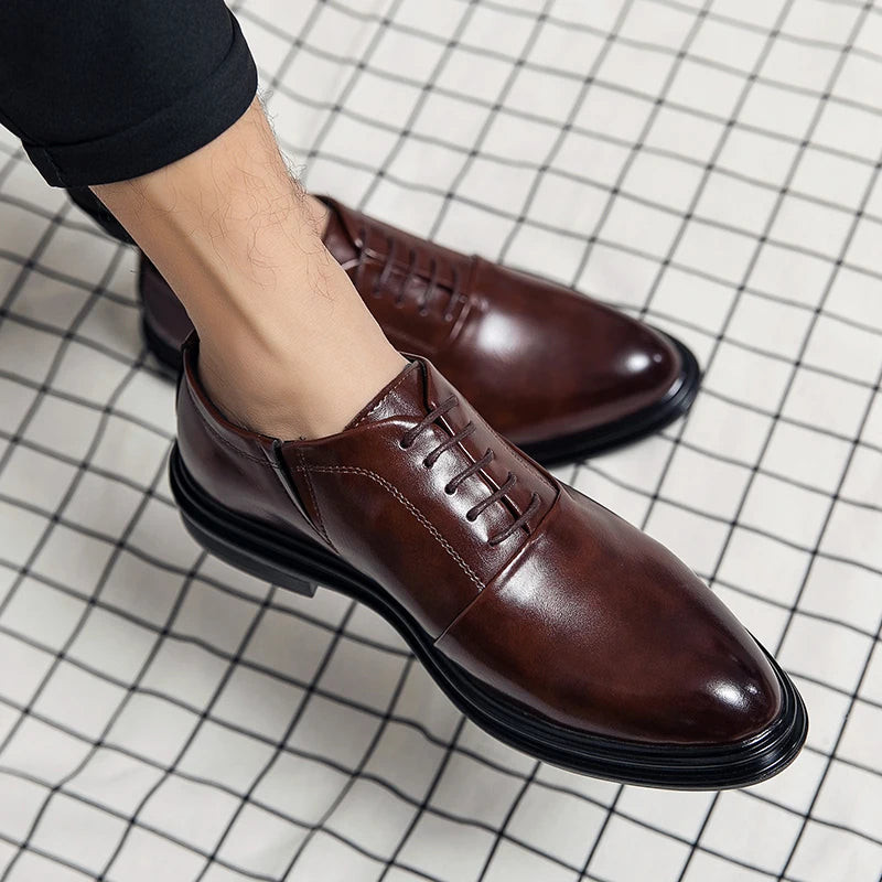 Fashion Business Formal Leather Shoes Men Black Male Wedding Shoes Luxury Derby Dress Lace-up Office Leather Shoes Man Plus Size