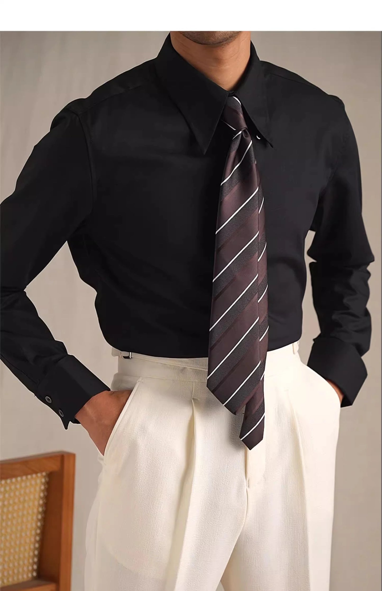 Classic White Design Shirt For Men Long Sleeve Casual Business Dress Shirt Social Party Tuxedo Chemise Homme Korean Men Clothes