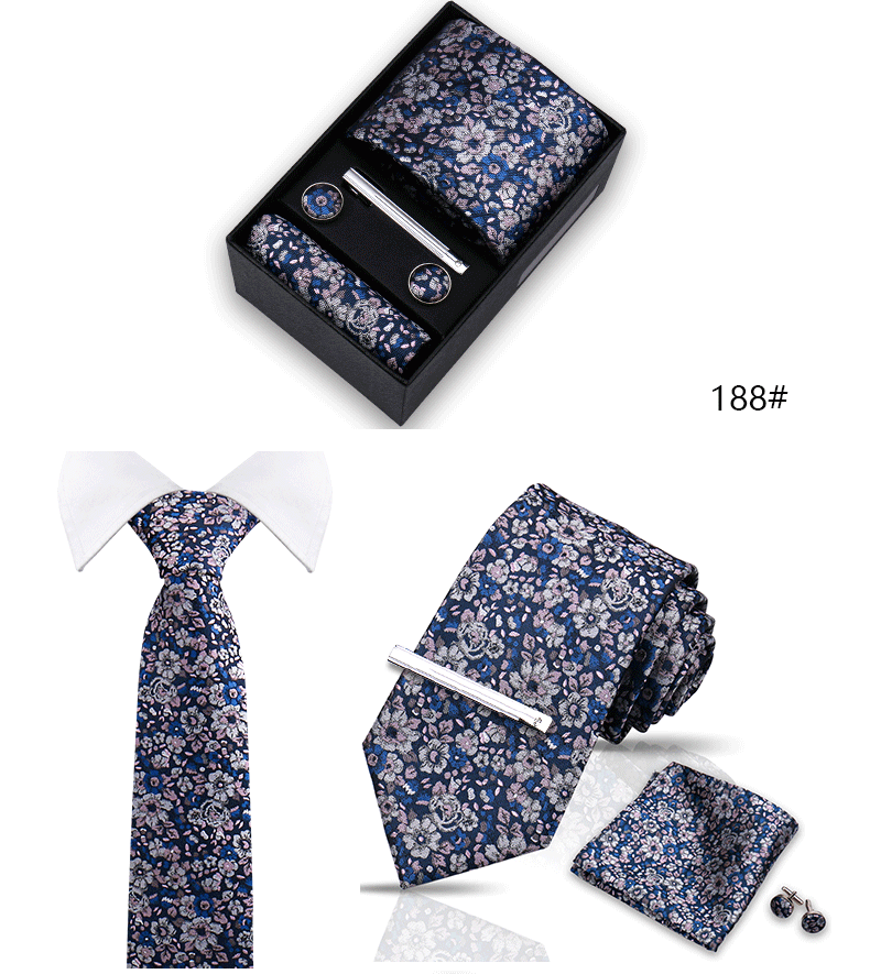 Tie Set For Men Silk Necktie Wedding Cufflinks Box Gift Tie Clip Men Pocket Square Necktie Luxury Business Wholesale Gravatas