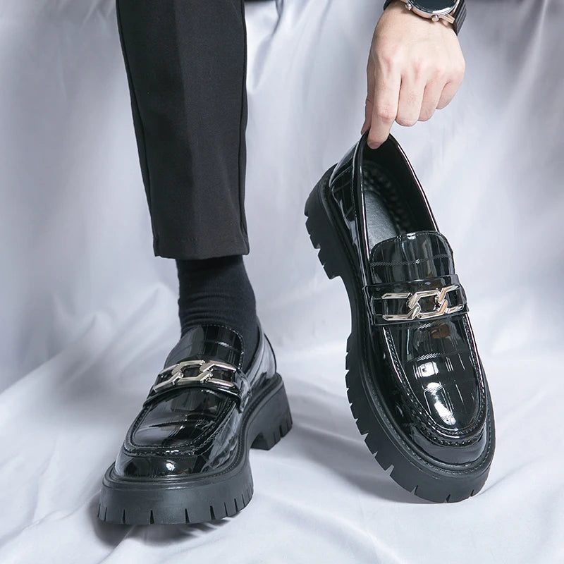 Platform New Men's Dress Leather Shoes High Classic Comfortable Pointed Toe Lace-up Business Shoes Fashion Casual Wedding Party