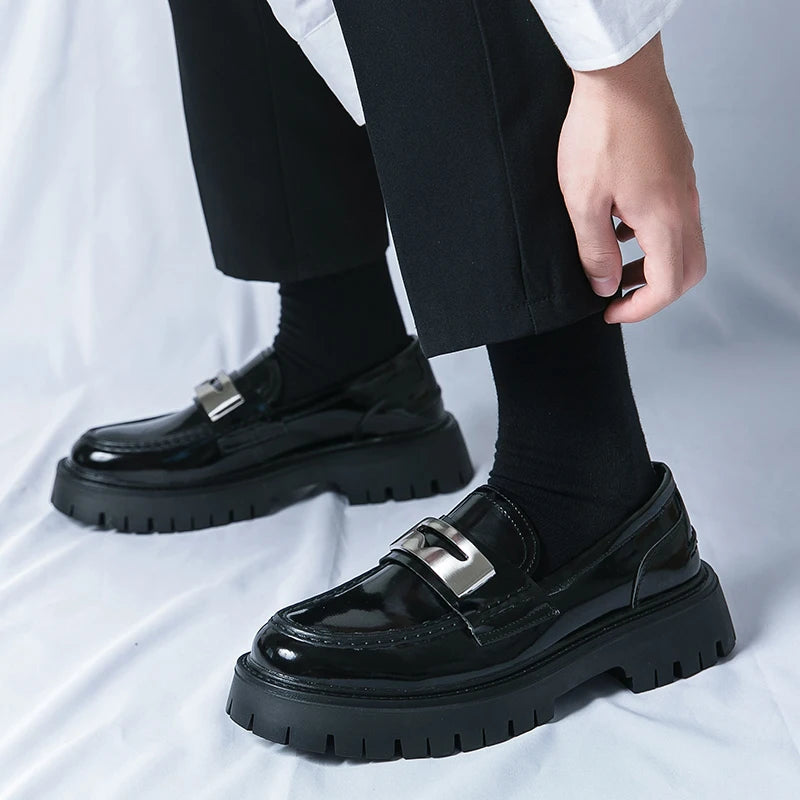 Platform New Men's Dress Leather Shoes High Classic Comfortable Pointed Toe Lace-up Business Shoes Fashion Casual Wedding Party