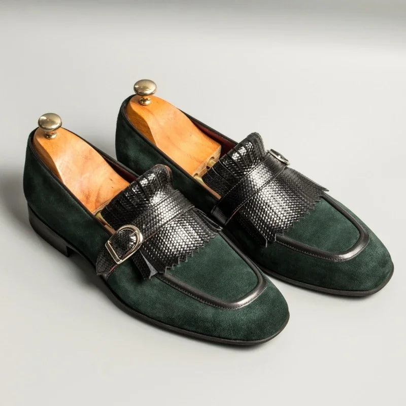 Green Men Formal Shoes Loafers Flock Tassels Slip-On Round Toe Party Wedding Shoes for Men  Size 38-46