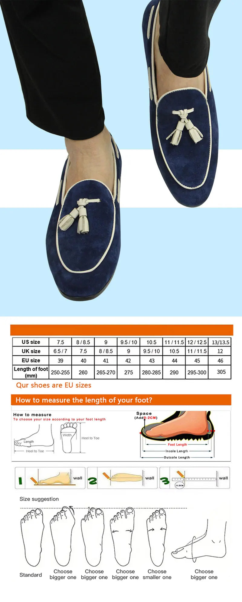 Penny Blue Loafer Men Shoes Fashion Tassel One-step Summer Casual Daily Office Shoes for Men Cow Suede High quality Customized