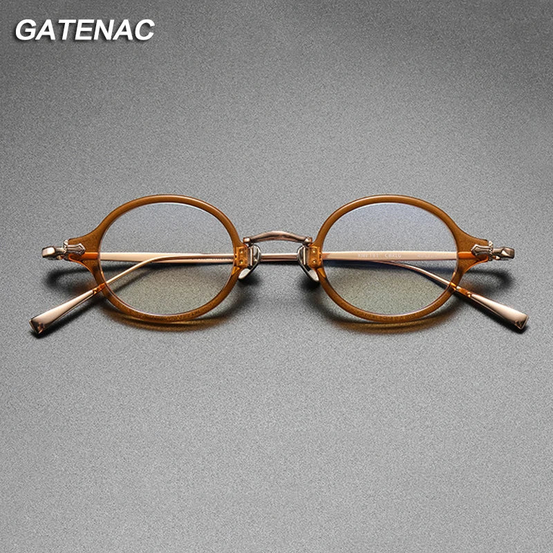 Vintage Acetate Titanium Eyeglasses Frame Men Round Myopia Prescription Optical Small Glasses Frame Women Luxury Brand Eyewear