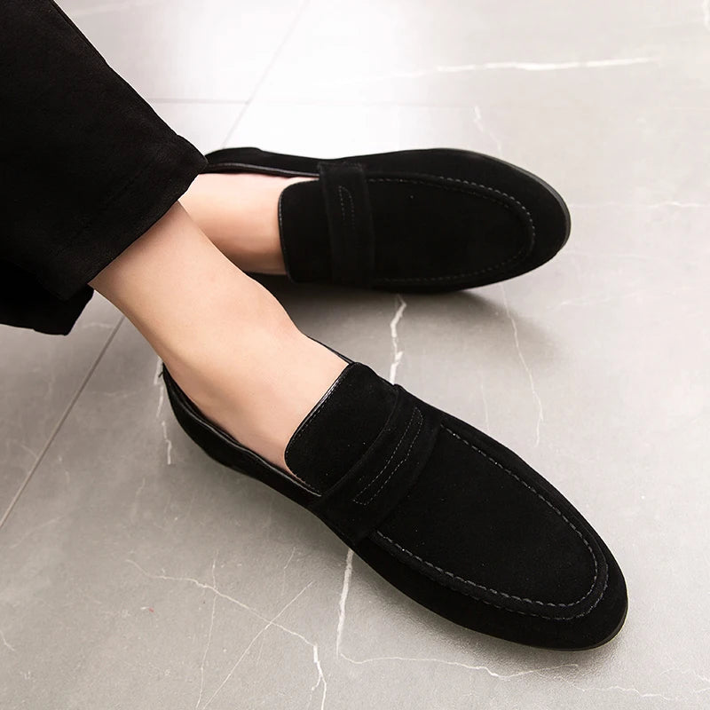 Spring New Suede Casual Men Shoes Fashion Slip on Loafers Male Leather Comfortable Flat Shoes Moccasins Classic Driving Shoes