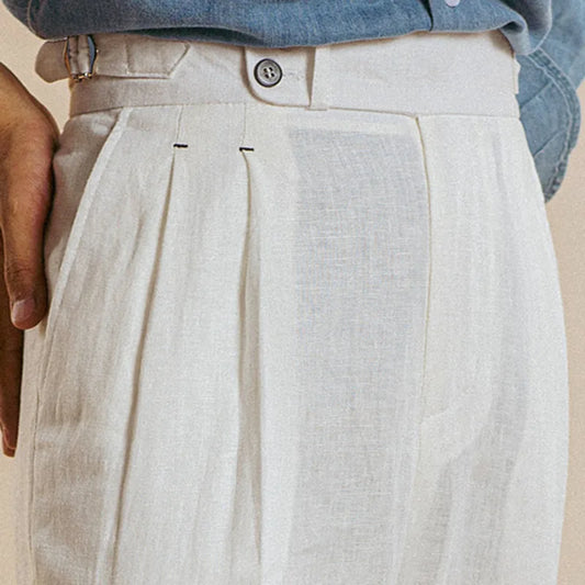 Naples High Waist Suits Retro Casual Pant Office-trouser Men Dress Pant Trouser British High Waist Pants Linen Straight Leg Pant