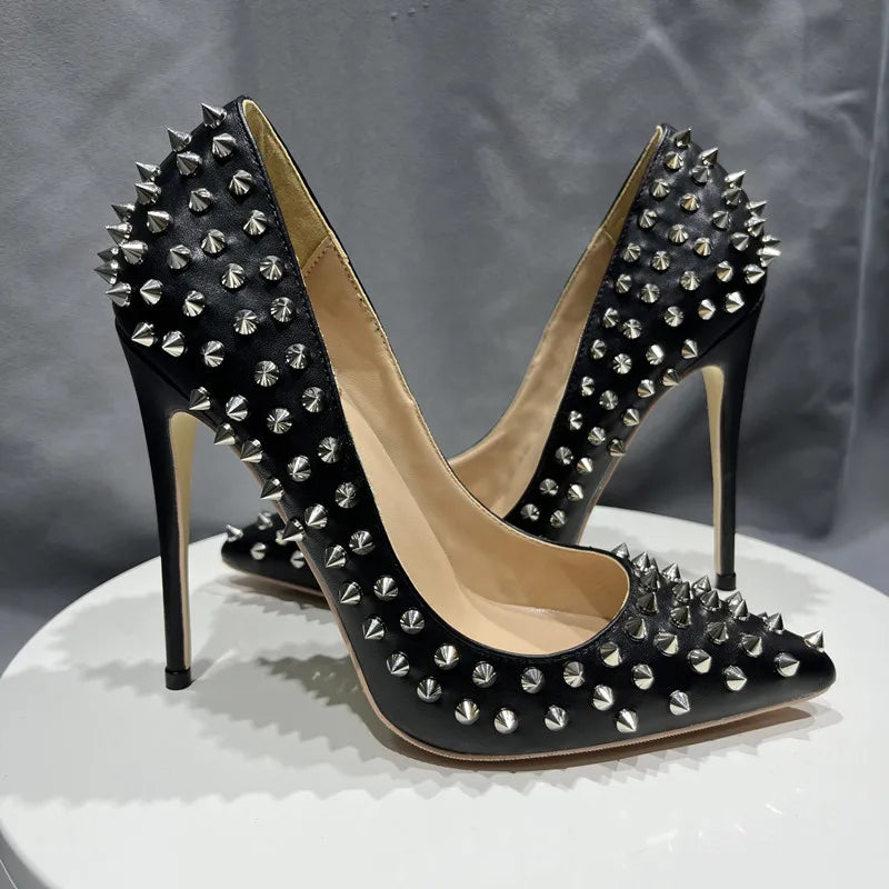 All Spikes Rivets Women Pumps Pointed Toe Super High Heels Party Nightclub Fashion Sexy Shoes Size 42 43 44 45