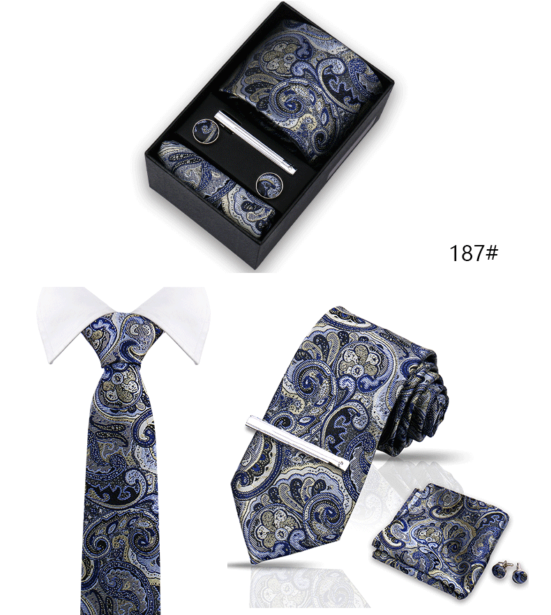Tie Set For Men Silk Necktie Wedding Cufflinks Box Gift Tie Clip Men Pocket Square Necktie Luxury Business Wholesale Gravatas