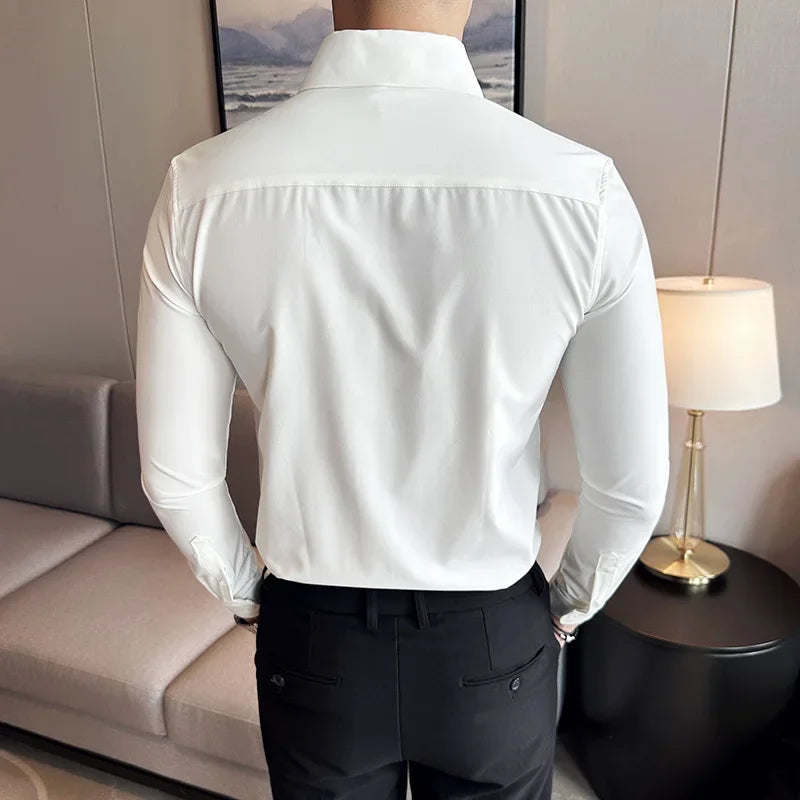 Men Dress Shirt  Autumn Long Sleeve Camisas Business Fashion Shirt Male Solid British Style White Black Shirt Men Clothing
