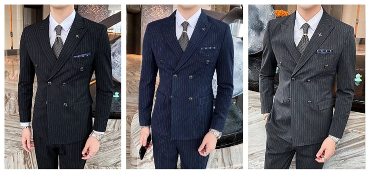 Formal Stripe Men Suits Double Breasted Wedding Groom Stage Tuxedo Man Business Slim Social Formal Suit Dress  2 Pcs / 3pcs