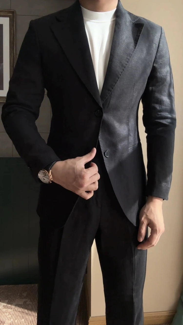 High Quality Linen Blend Business Dress Suit Wedding Suit Men Versatile Casual Office Party Prom Costume Homme Men Tuxedo Suit