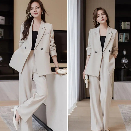Lady Commuter Suit Elegant Women's Formal Suit Set with Turn-down Collar Jacket Pure Color Trousers Stylish for Commuting