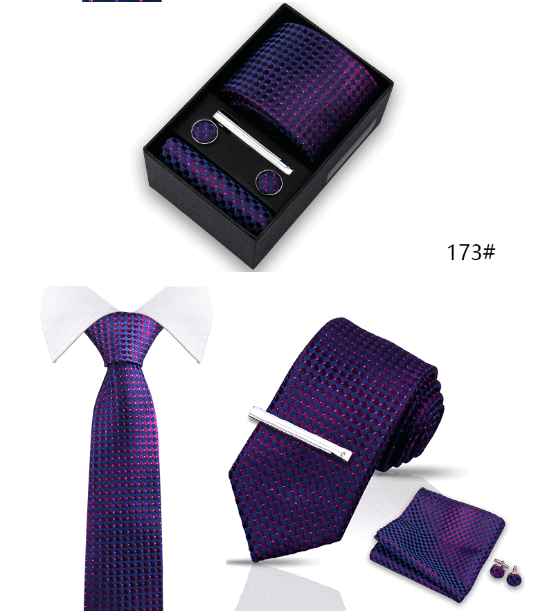 Tie Set For Men Silk Necktie Wedding Cufflinks Box Gift Tie Clip Men Pocket Square Necktie Luxury Business Wholesale Gravatas