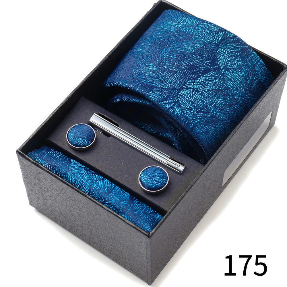 Business Ties Hanky Cufflink Tie Clips Set For Men Green Necktie Corbatas Suit Accessories Wedding In Gift Box Gravatas