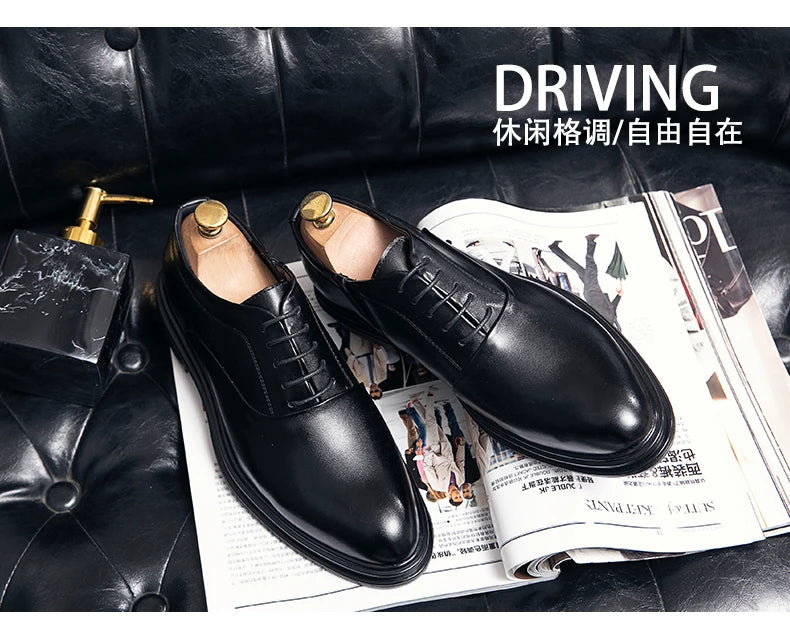 Fashion Business Formal Leather Shoes Men Black Male Wedding Shoes Luxury Derby Dress Lace-up Office Leather Shoes Man Plus Size