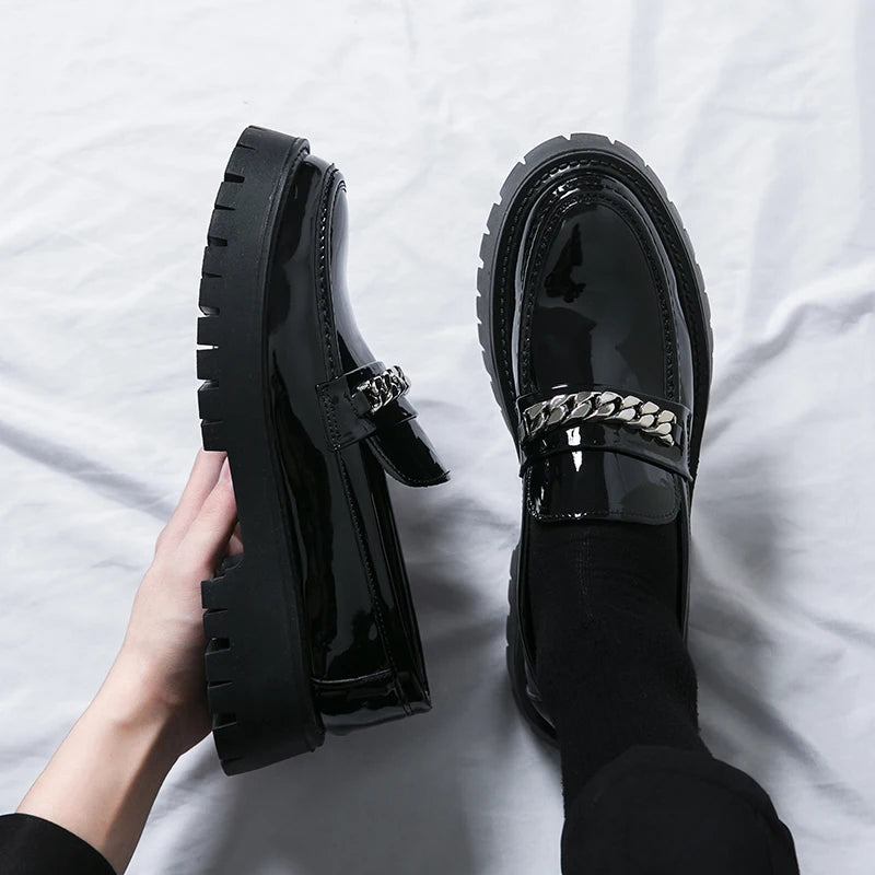 Men Black Leather Shoes Japan Harajuku Korean Fashion Business Wedding Leather Shoe Men High Sole Platform Casual Leather Shoes