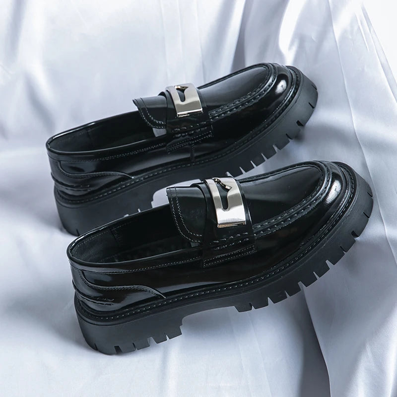 Platform New Men's Dress Leather Shoes High Classic Comfortable Pointed Toe Lace-up Business Shoes Fashion Casual Wedding Party