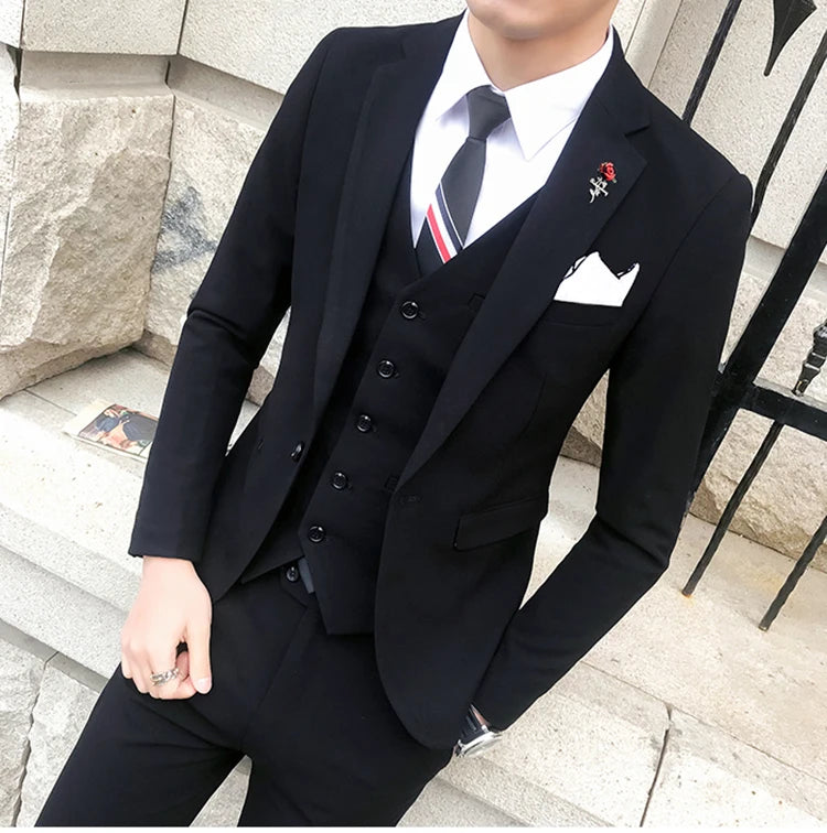 (Jacket +Vest+Pants) 2024 New Mens Wedding Suits Groom Solid Color Formal Office Business Slim Fit Suit Tuxedos 3-Pieces Set