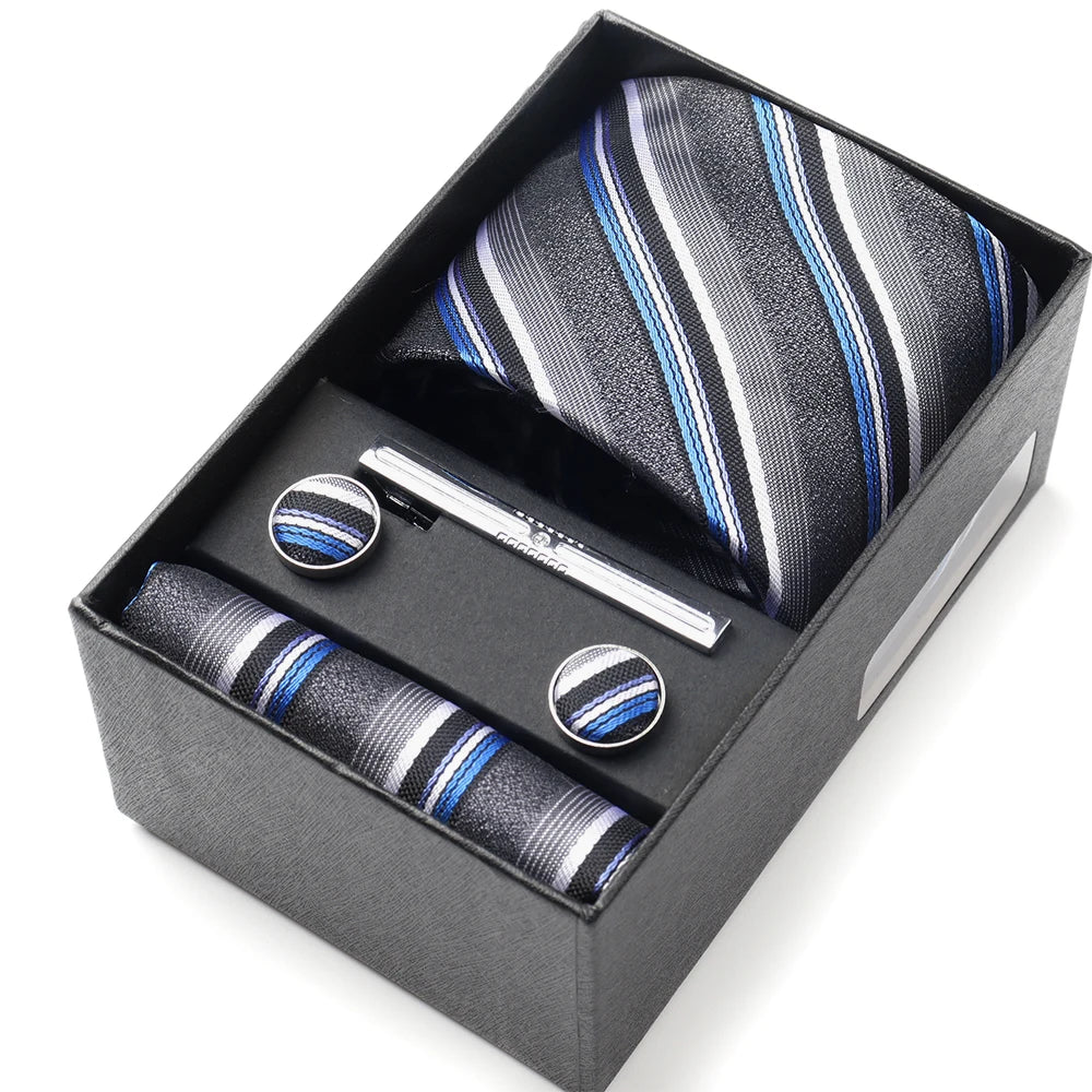 Tie Set Box 7.5cm Skinny Tie For Men Wedding Blouses Dress Necktie Cufflinks Box Pocket Square Clip Gift Box Business Gravetas