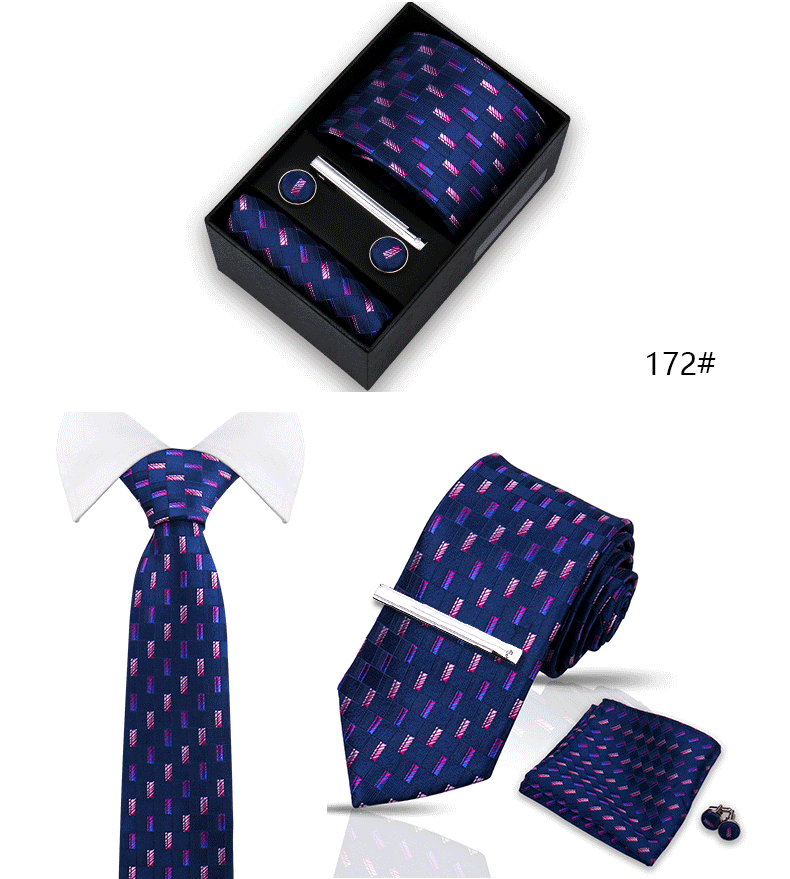 Tie Set For Men Silk Necktie Wedding Cufflinks Box Gift Tie Clip Men Pocket Square Necktie Luxury Business Wholesale Gravatas