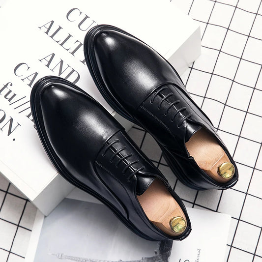 Fashion Business Formal Leather Shoes Men Black Male Wedding Shoes Luxury Derby Dress Lace-up Office Leather Shoes Man Plus Size