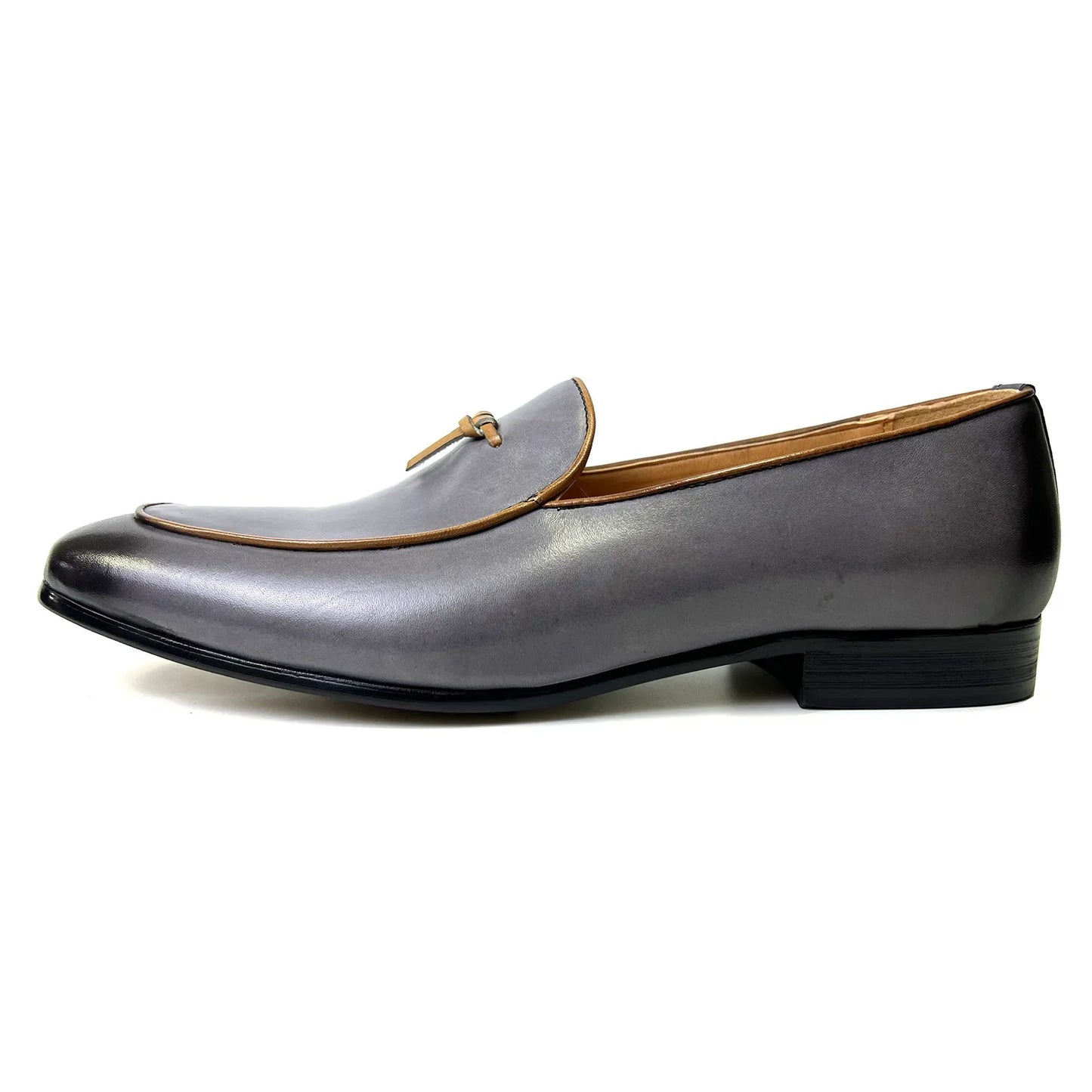 ITALIAN MEN LOAFERS SHOES GRAY HANDMADE SLIP ON TASSEL LOAFERS WEDDING OFFICE SHOES REAL LEATHER CASUAL DRESS MEN SHOES