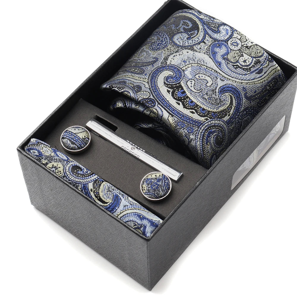 Tie Set Box 7.5cm Skinny Tie For Men Wedding Blouses Dress Necktie Cufflinks Box Pocket Square Clip Gift Box Business Gravetas