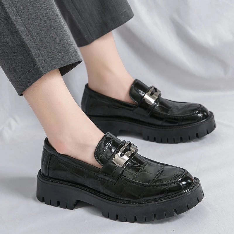 Platform New Men's Dress Leather Shoes High Classic Comfortable Pointed Toe Lace-up Business Shoes Fashion Casual Wedding Party