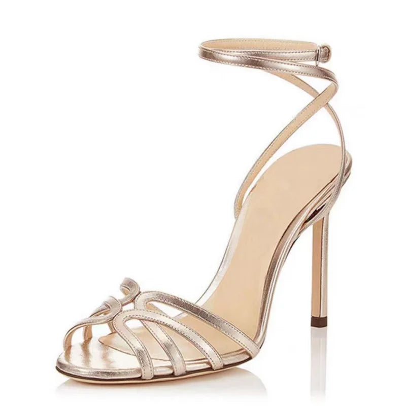 Women High Heeled Sandals, Fashion Sexy Summer Shoes, Cross Straps,Big size 44,45,European STYLE,Gold,Silver,Dropship