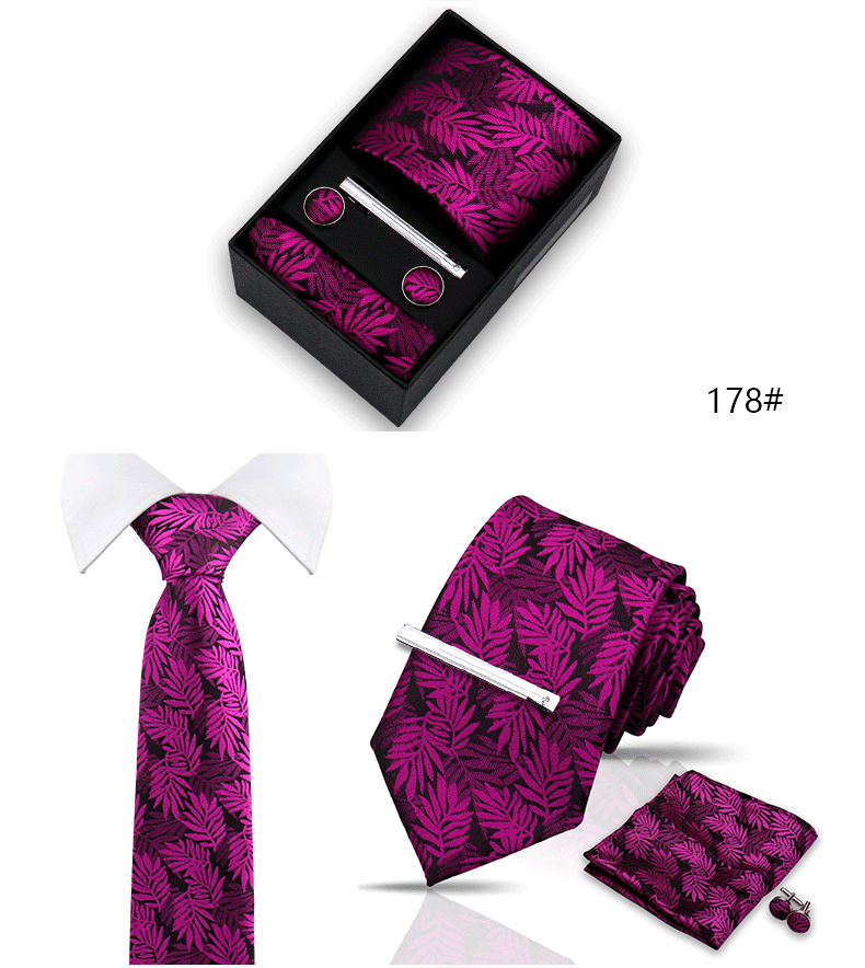 Tie Set For Men Silk Necktie Wedding Cufflinks Box Gift Tie Clip Men Pocket Square Necktie Luxury Business Wholesale Gravatas