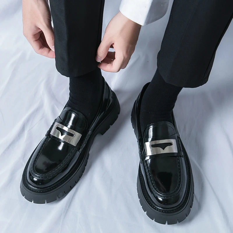 Platform New Men's Dress Leather Shoes High Classic Comfortable Pointed Toe Lace-up Business Shoes Fashion Casual Wedding Party