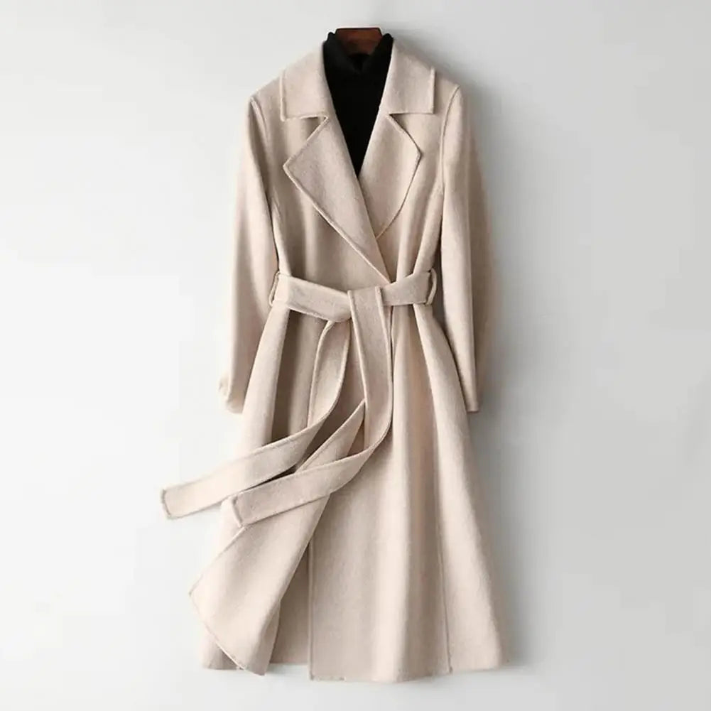 Winter Korean Style Double Breasted Long Black Woolen Overcoat Women's Loose Lacing Belt Green Wool Coat Jacket