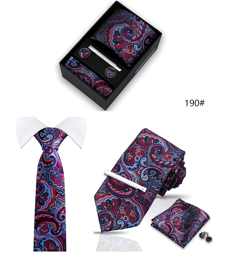 Tie Set For Men Silk Necktie Wedding Cufflinks Box Gift Tie Clip Men Pocket Square Necktie Luxury Business Wholesale Gravatas