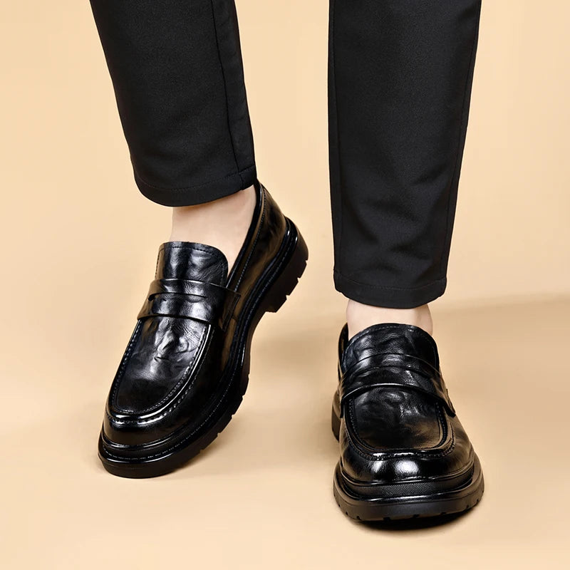Fashion Leather Mens Casual Shoes Breathable Business Handmade Slip On Shoes Hot Sale Brand Classic Men Shoes Flats Moccasins