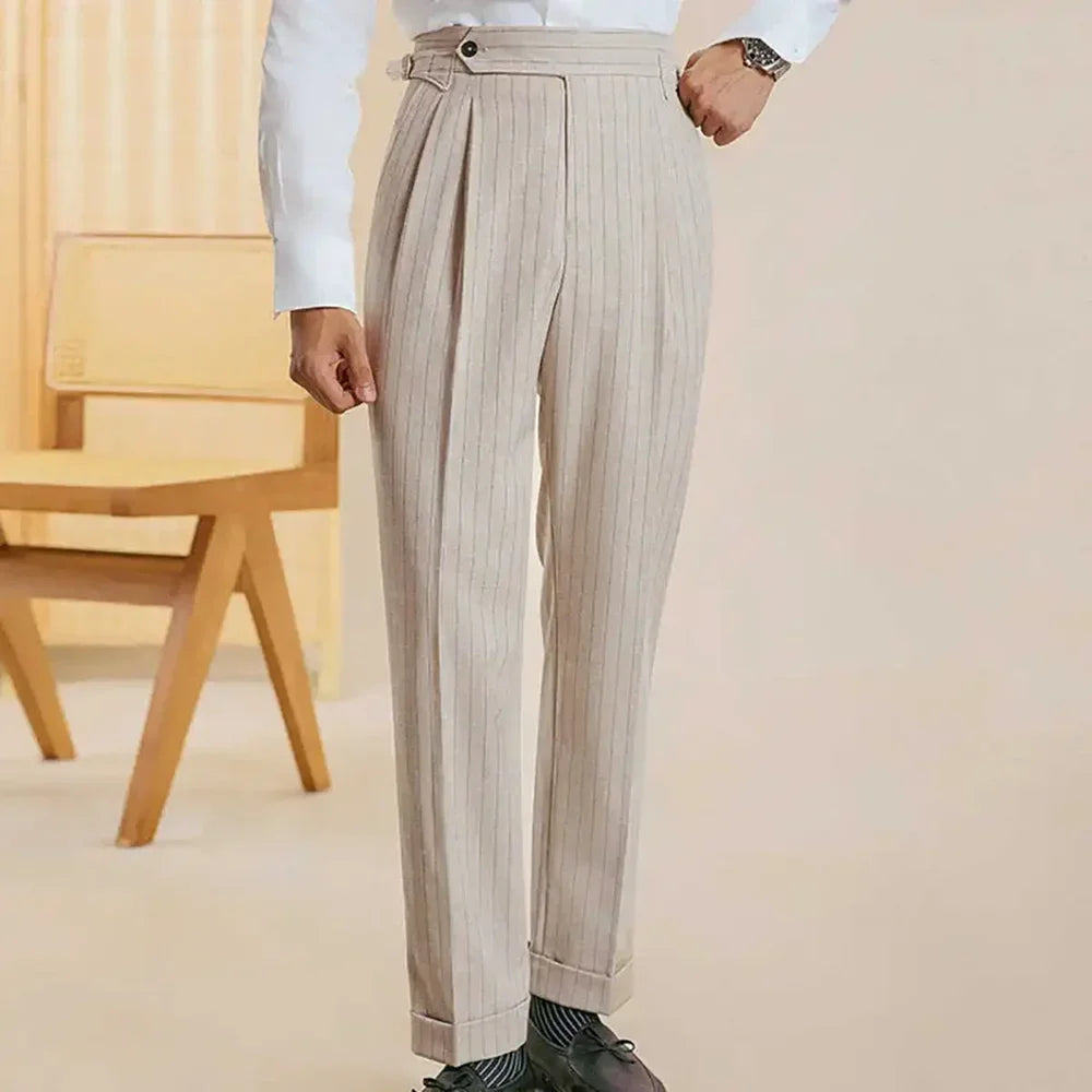 Chic Striped Suits for Men 2 Piece Business Casual Formal Clothing Slim Single Breasted Peak Lapel Male Suit (Jacket+Pants)