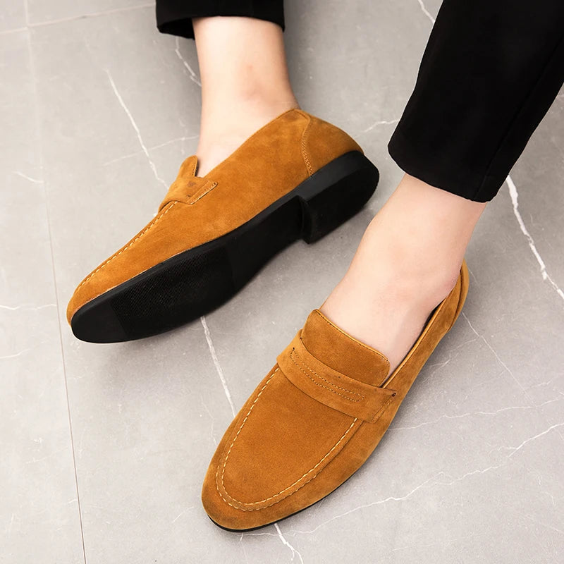 Spring New Suede Casual Men Shoes Fashion Slip on Loafers Male Leather Comfortable Flat Shoes Moccasins Classic Driving Shoes