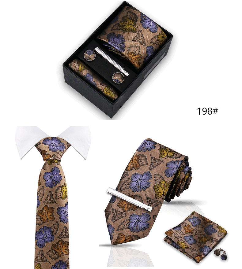 Tie Set For Men Silk Necktie Wedding Cufflinks Box Gift Tie Clip Men Pocket Square Necktie Luxury Business Wholesale Gravatas