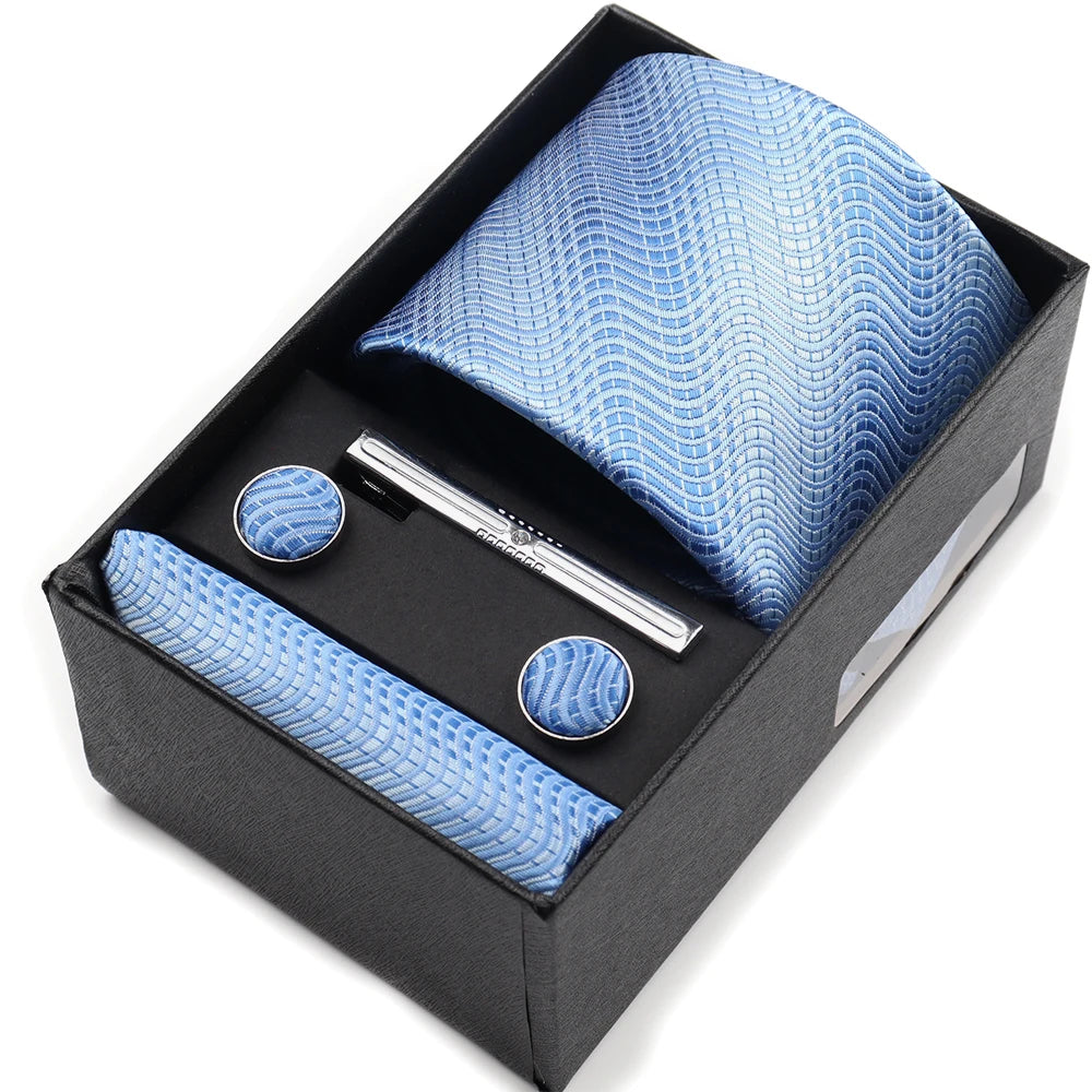 Tie Set Box 7.5cm Skinny Tie For Men Wedding Blouses Dress Necktie Cufflinks Box Pocket Square Clip Gift Box Business Gravetas