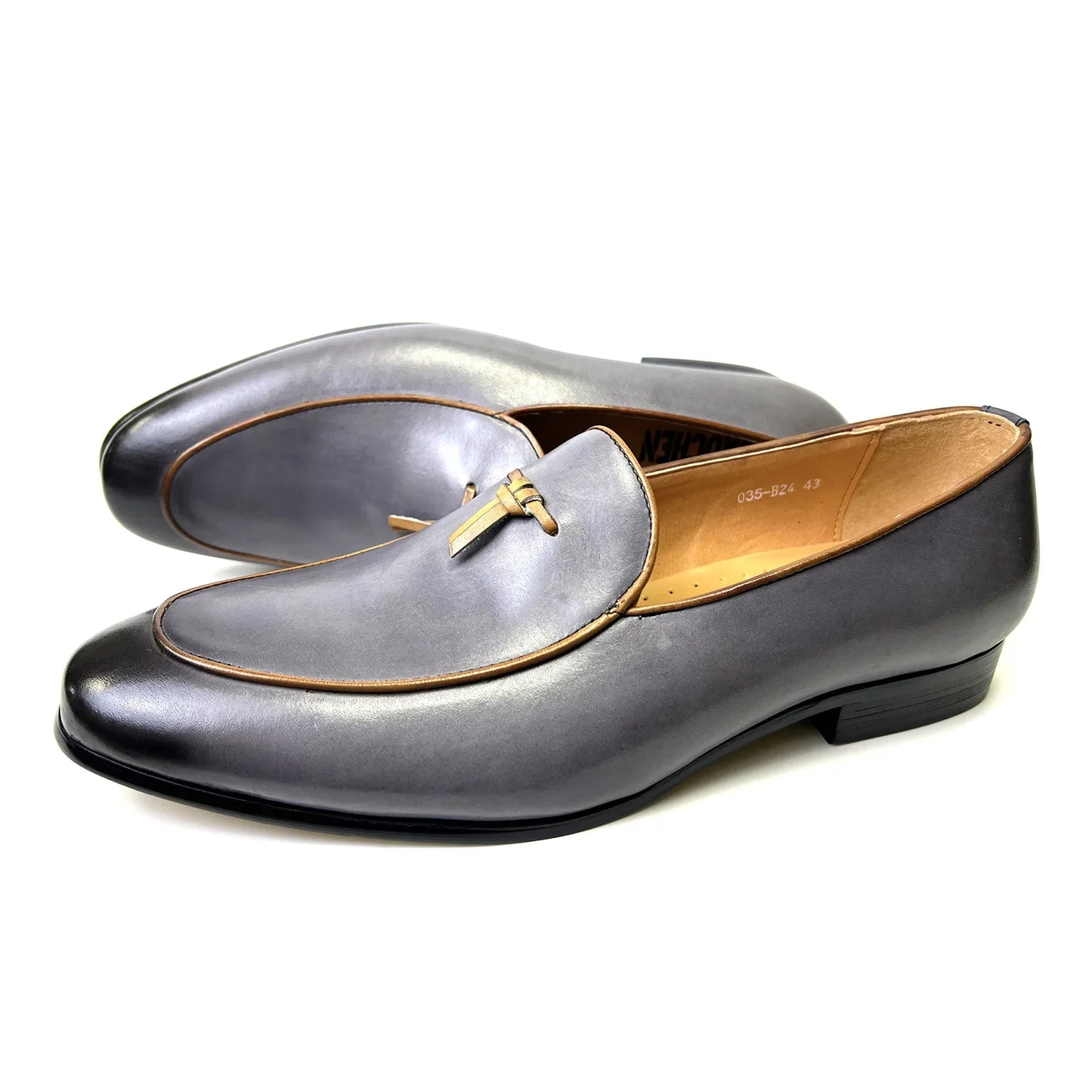 ITALIAN MEN LOAFERS SHOES GRAY HANDMADE SLIP ON TASSEL LOAFERS WEDDING OFFICE SHOES REAL LEATHER CASUAL DRESS MEN SHOES