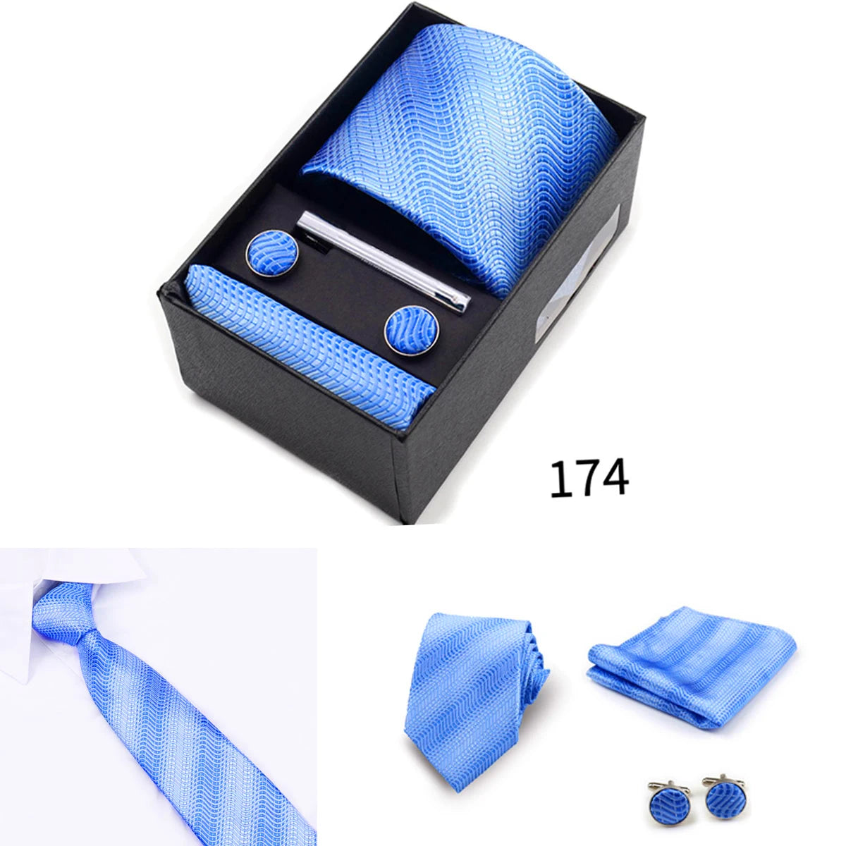 Business Ties Hanky Cufflink Tie Clips Set For Men Green Necktie Corbatas Suit Accessories Wedding In Gift Box Gravatas
